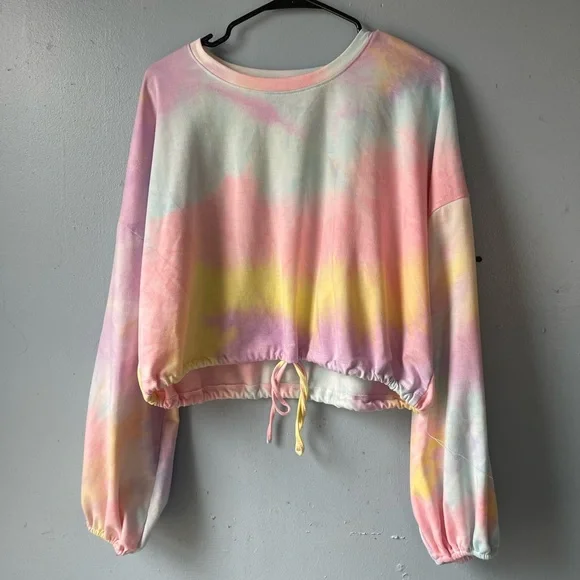 ✨Sorbet Skies Pastel Dreams Tie-Dye Cropped Sweatershirt/ XL / Ballonon Sleeve - Picture 3 of 5